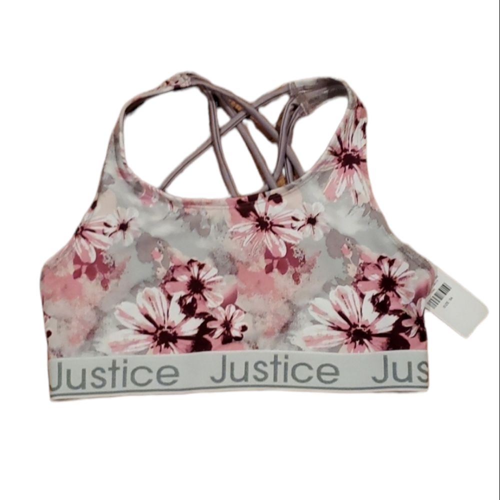 Justice Gray and Pink Sport Classic Oh So Soft Bra Size 34 NWT